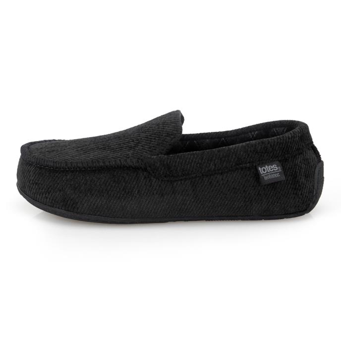 Isotoner® Mens Soft Cord Moccasin Slipper Black Extra Image 3